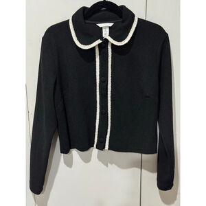 Women's H&M Black & White Collared Cardigan Sweater L